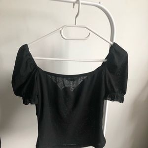 SHEIN Ruffle Cuff Tie Neck Rib-Knit Tee